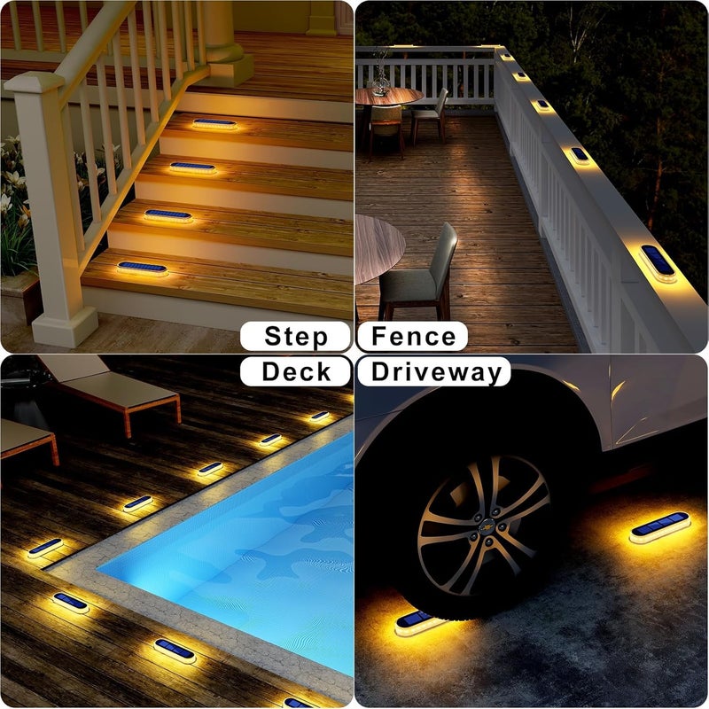 DetarZinLED أضواء سطح شمسية، عبوة 6 قطع أضواء LED مقاومة للماء، أضواء شمسية خارجية للدرجات، شريط ضوء يعمل بالطاقة الشمسية للسلالم، الممر، الطريق، الرصيف، الشرفة، أبيض دافئ - Image 2
